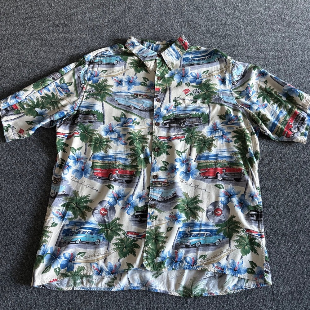 Reyn Spooner American Classics Hawaiian Shirt Mens Large Rayon Chevy Cars Nomad